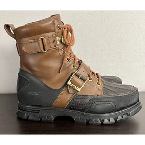Polo Ralph Lauren Mens Snow Boots Size 8 D Brennen II Brown Leather Combat
